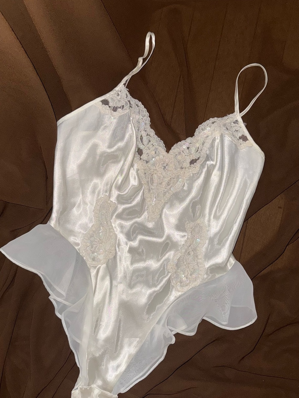 Victorias Secret Satin Lace Trim White Teddy